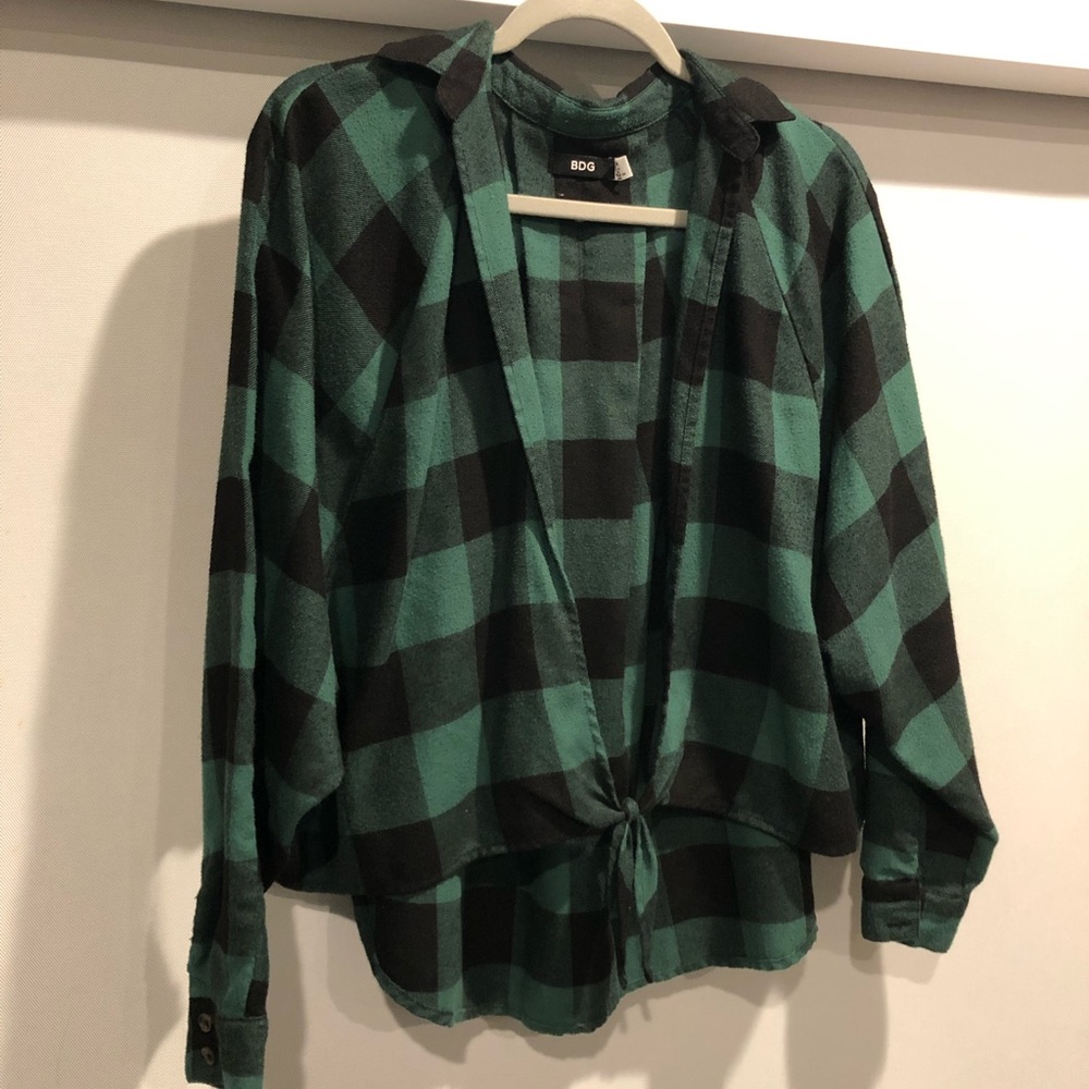 Urban Outfitters, Green, Plaid, over-shirt, with large sleeves, no buttons, tied